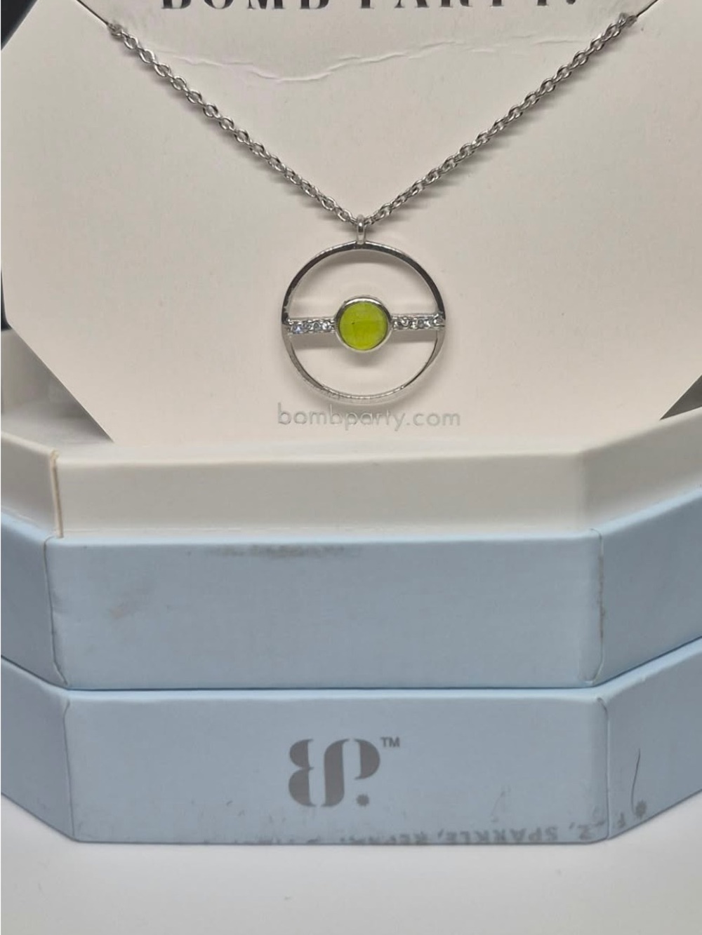 BombParty Silver Circle Necklace with Lime Green Accent